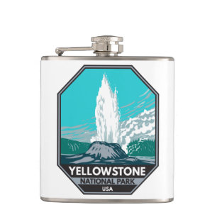Yellowstone Nationalpark Castle Geyser Vintage Flachmann