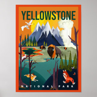 Yellowstone Nationalpark Coole Farbenfrohe Reisen Poster