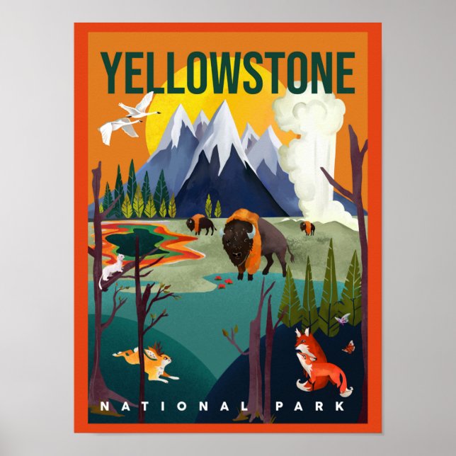 Yellowstone Nationalpark Coole Farbenfrohe Reisen Poster (Vorne)