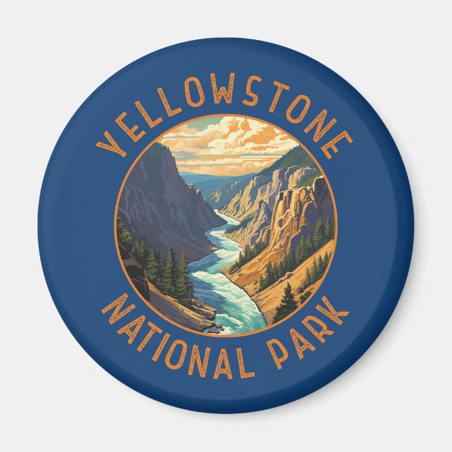 Yellowstone Nationalpark Fluss Distressed Circle Magnet (Vorne)