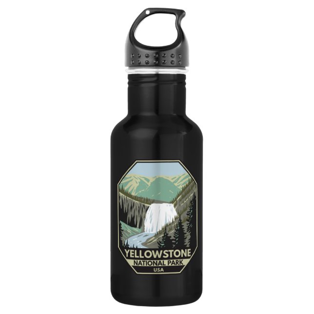 Yellowstone Nationalpark Gibbon Falls Vintag Edelstahlflasche (Vorderseite)