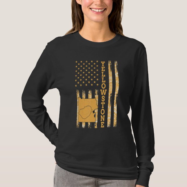 Yellowstone Nationalpark Karte Amerika Flagge T-Shirt (Vorderseite)