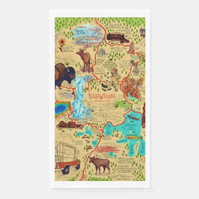 Yellowstone-Nationalpark-Karte Serviette (Vorderseite)