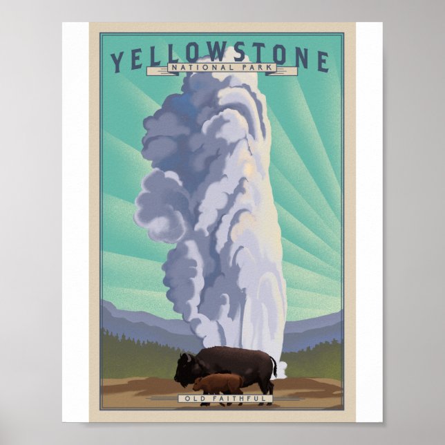 Yellowstone Nationalpark Litho Artwork Poster (Vorne)
