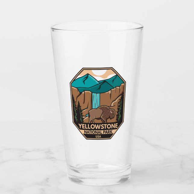 Yellowstone Nationalpark Minimal Bison Retro Glas (Vorderseite)