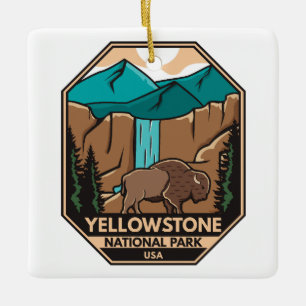 Yellowstone Nationalpark Minimal Bison Retro Keramikornament