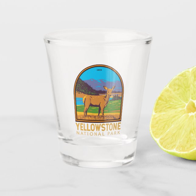 Yellowstone Nationalpark Mule Dee Vintag Schnapsglas (Vorderseite)