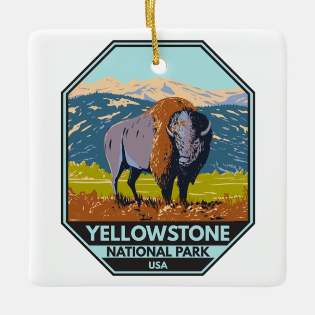 Yellowstone Nationalpark Nordamerikanisches Bison Keramikornament (Vorderseite)