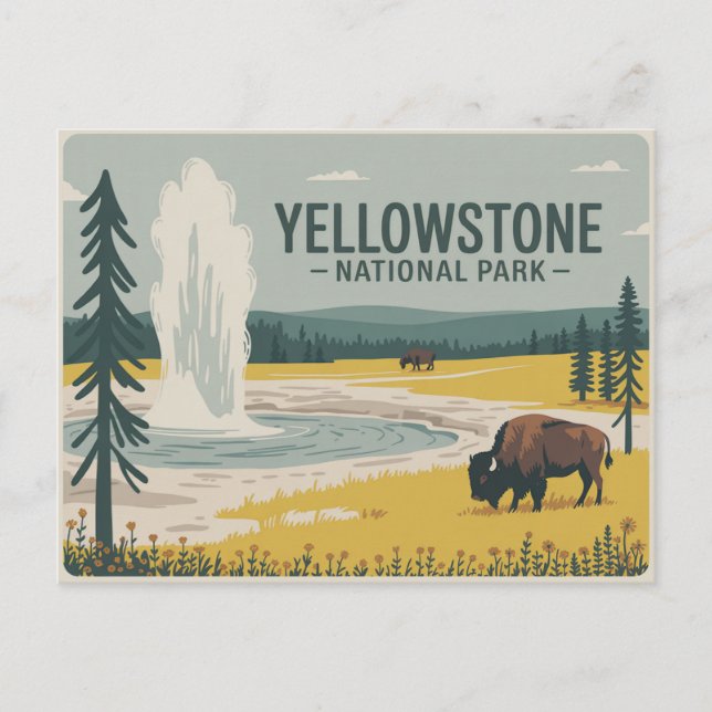 Yellowstone Nationalpark Postkarte Vintag (Vorderseite)