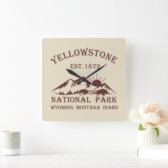 Yellowstone Nationalpark Quadratische Wanduhr (Zuhause)