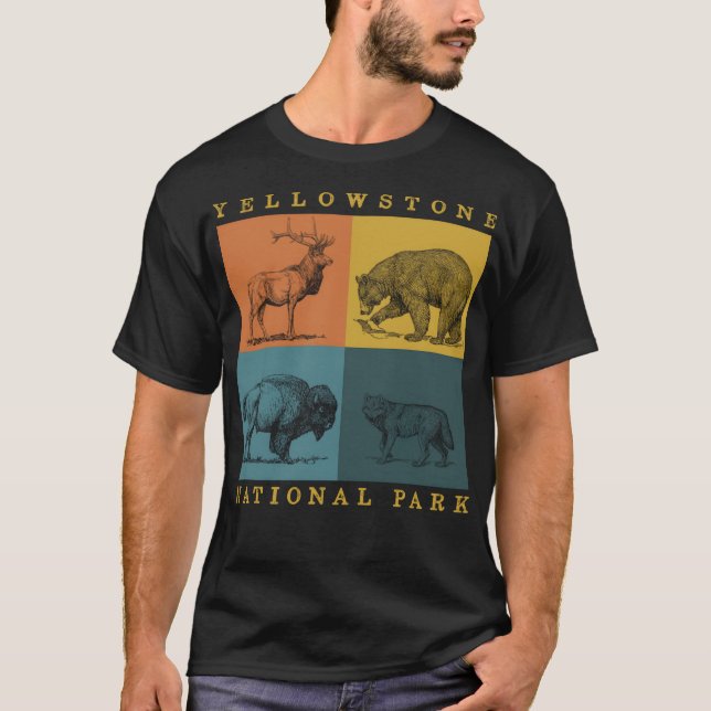 Yellowstone Nationalpark Retro Animals Elk Bison T-Shirt (Vorderseite)
