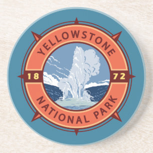 Yellowstone Nationalpark Retro Kompass Emblem Getränkeuntersetzer