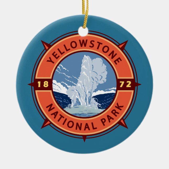 Yellowstone Nationalpark Retro Kompass Emblem Keramik Ornament (Vorne)