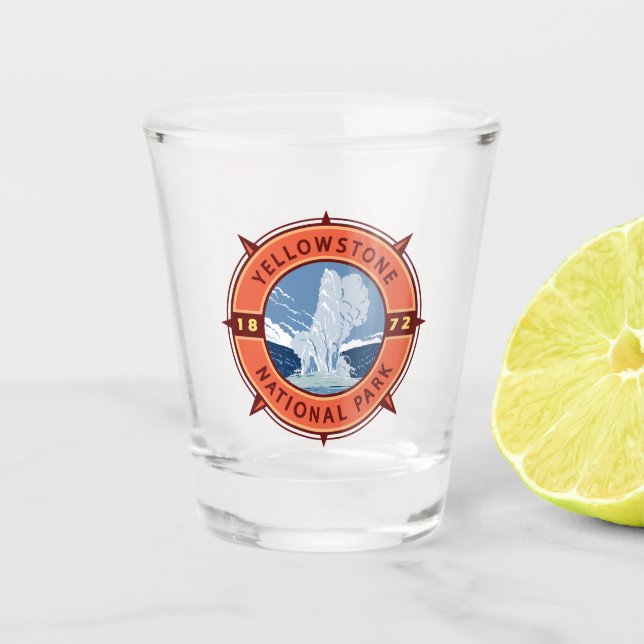 Yellowstone Nationalpark Retro Kompass Emblem Schnapsglas (Vorderseite)