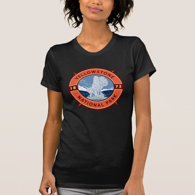Yellowstone Nationalpark Retro Kompass Emblem T-Shirt (Vorderseite)