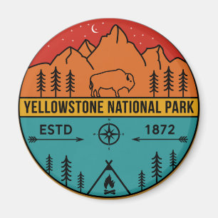 Yellowstone Nationalpark Retro Wyoming USA Bison Magnet