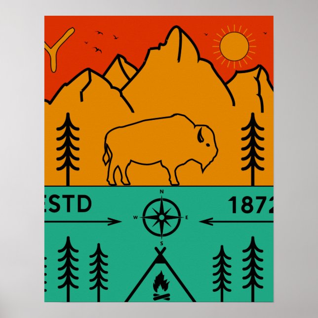 Yellowstone Nationalpark Retro Wyoming USA Bison Poster (Vorne)