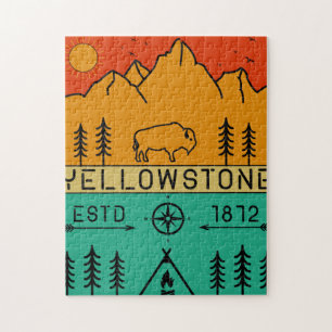 Yellowstone Nationalpark Retro Wyoming USA Bison Puzzle