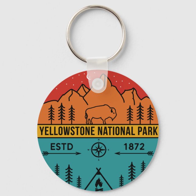 Yellowstone Nationalpark Retro Wyoming USA Bison Schlüsselanhänger (Vorderseite)