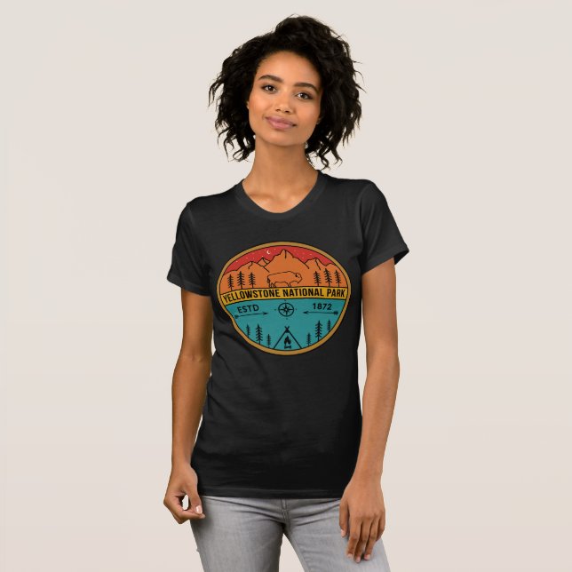Yellowstone Nationalpark Retro Wyoming USA Bison T-Shirt (Vorne ganz)