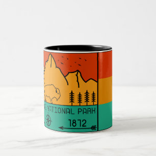 Yellowstone Nationalpark Retro Wyoming USA Bison Zweifarbige Tasse