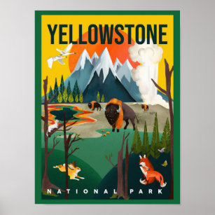 Yellowstone Nationalpark Sommer-Straße Poster