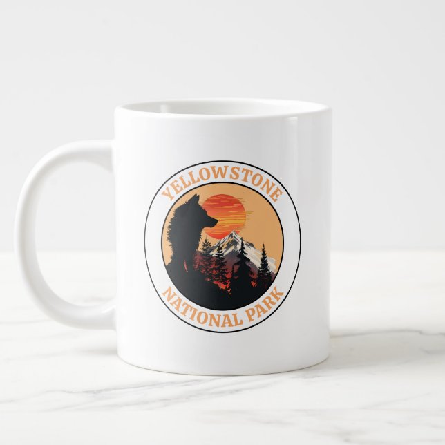 Yellowstone Nationalpark, Sunset Wolf Art, Circle Jumbo-Tasse (Links)
