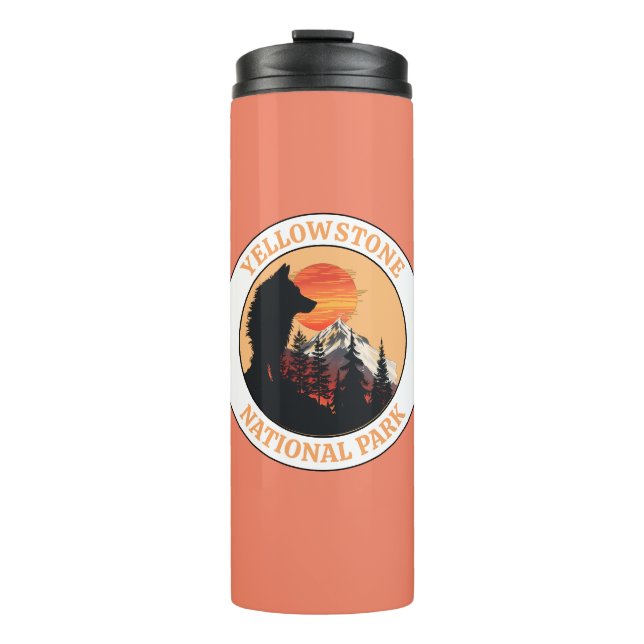 Yellowstone Nationalpark, Sunset Wolf Art, Circle Thermosbecher (Vorderseite)