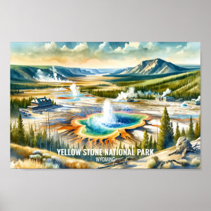 Yellowstone Nationalpark Travel Aquarell Poster