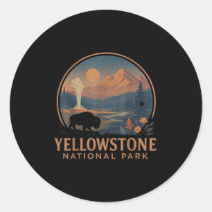 Yellowstone Nationalpark US Bison Vintage Wandern  Runder Aufkleber