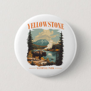 Yellowstone Nationalpark Vintage Wandern Camping Button