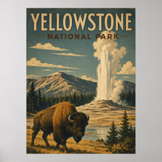 Yellowstone-Nationalpark Vintage WPA Style Bison Poster