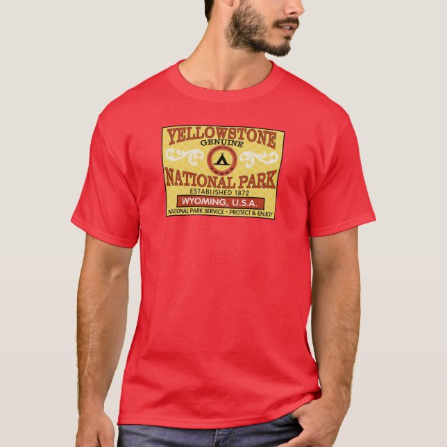 Yellowstone Nationalpark Vintager Aufkleber T-Shirt (Vorderseite)