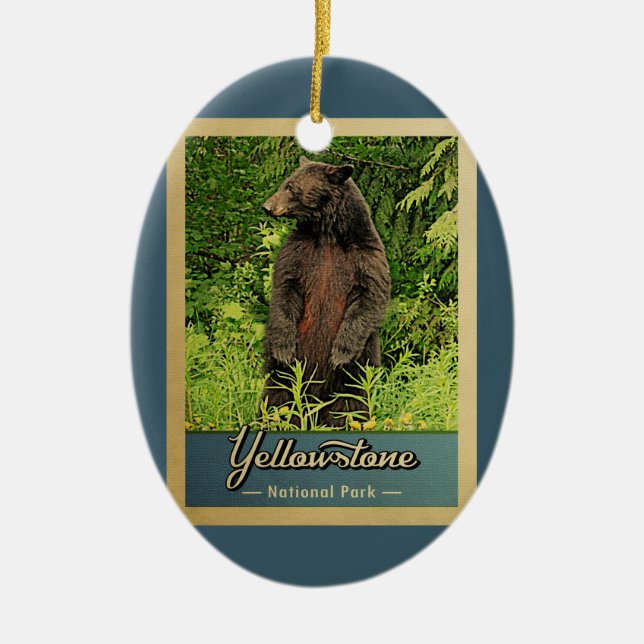 Yellowstone Nationalpark Vintager Bär Keramik Ornament (Vorne)