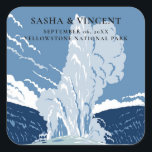 Yellowstone Nationalpark Wedding Retro Quadratischer Aufkleber<br><div class="desc">Vorstellung der bezaubernden Yellowstone Nationalpark Sticker Labels, mit lebendigen Retrofarben zum Leben erweckt! Erleben Sie die majestätische Yellowstone Nationalpark-Landschaft, die diese exquisite Einladung beherbergt. Personalisierung ist von entscheidender Bedeutung - mühelos den Text auf Ihre Hochzeitsspezifikationen abzustimmen. Wählen Sie aus einer Reihe von Schriftart-Stilen und -Farbtönen, die Ihr gewähltes Thema spiegeln....</div>