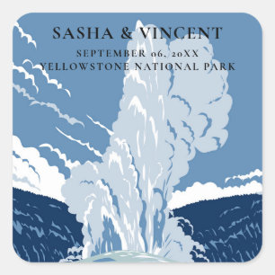 Yellowstone Nationalpark Wedding Retro Quadratischer Aufkleber