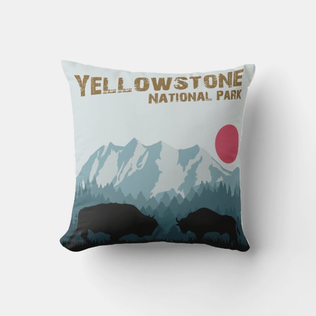 Yellowstone Nationalpark Wine Vintag Style Bison Kissen (Vorderseite)