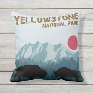 Yellowstone Nationalpark Wine Vintag Style Bison Kissen