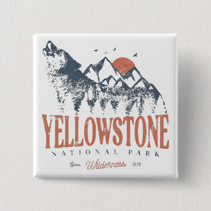 Yellowstone Nationalpark Wolf Berge Vintag Button