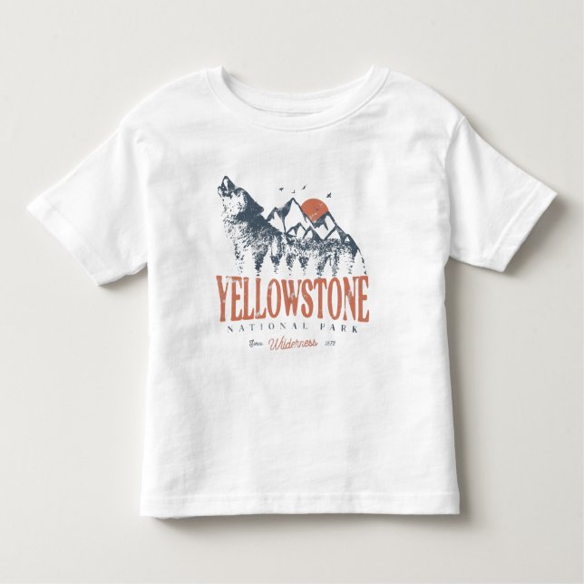 Yellowstone Nationalpark Wolf Berge Vintag Kleinkind T-shirt (Vorderseite)