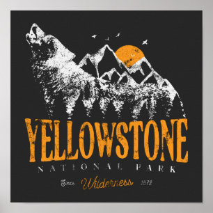 Yellowstone Nationalpark Wolf Berge Vintag Poster