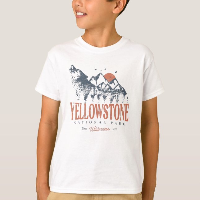 Yellowstone Nationalpark Wolf Berge Vintag T-Shirt (Vorderseite)