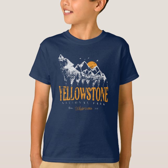 Yellowstone Nationalpark Wolf Berge Vintag T-Shirt (Vorderseite)