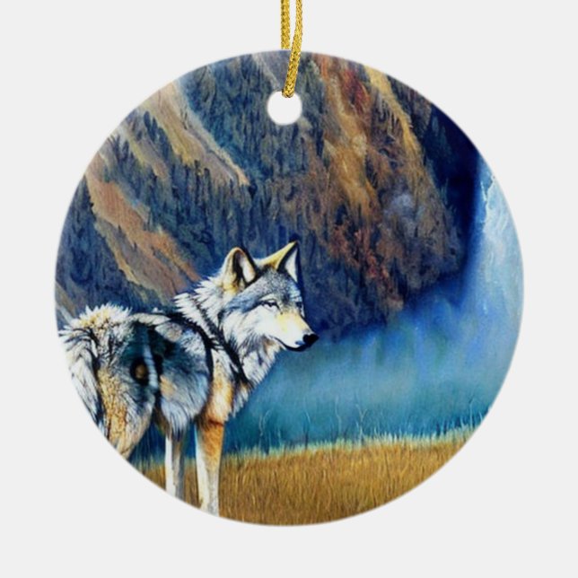 Yellowstone Nationalpark Wolf Malerei Keramik Ornament (Vorne)