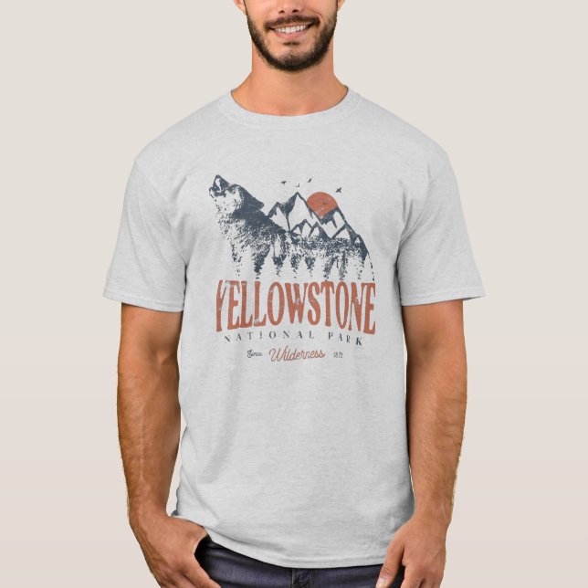 Yellowstone Nationalpark Wolf Vintag T T-Shirt (Vorderseite)