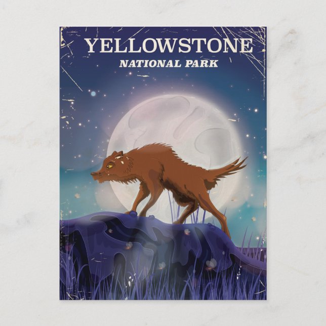 Yellowstone Nationalpark wolf-Vintage-Poster Postkarte (Vorderseite)