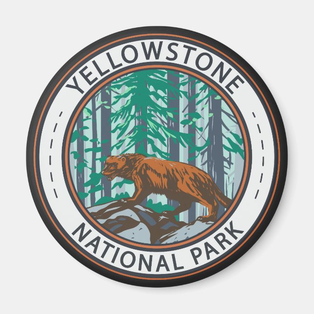 Yellowstone Nationalpark Wolverine Circle Magnet (Vorne)