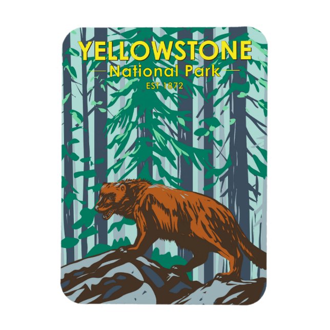 Yellowstone Nationalpark Wolverine Vintag Magnet (Vertikal)