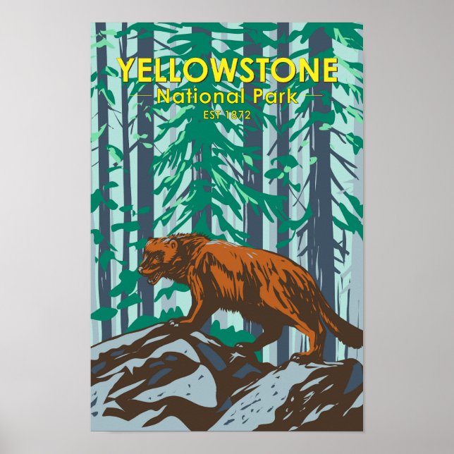 Yellowstone Nationalpark Wolverine Vintag Poster (Vorne)