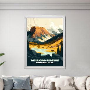 Yellowstone Nationalpark Wyoming Berge Retro Poster